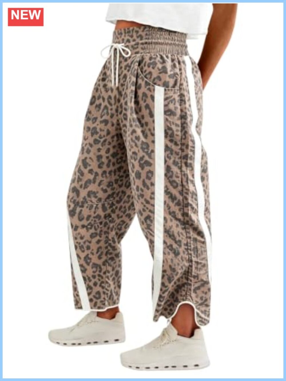 Fisoew Baggy Wide Leg Sweatpants High Rise Elastic Drawstring Polyamide